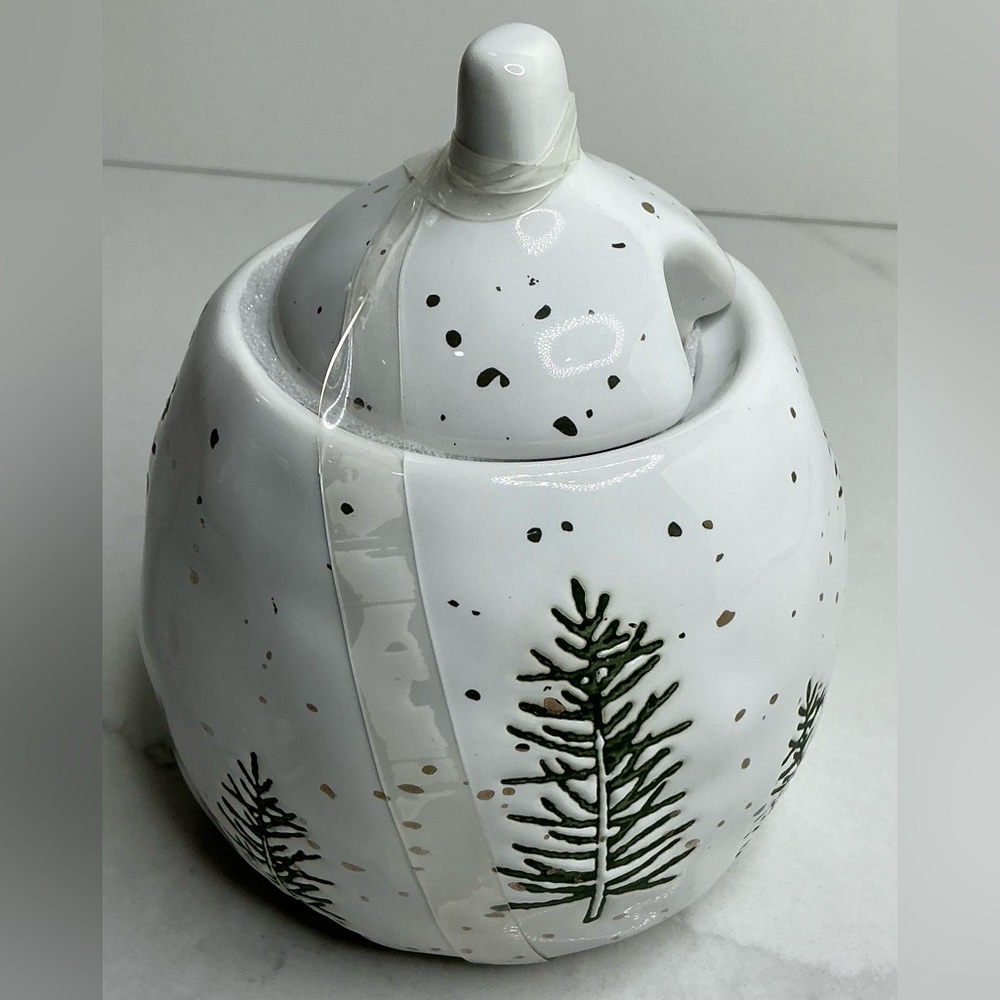 Potter’s Studio Sugar Bowl & Lid PINE Christmas Holiday NEW
